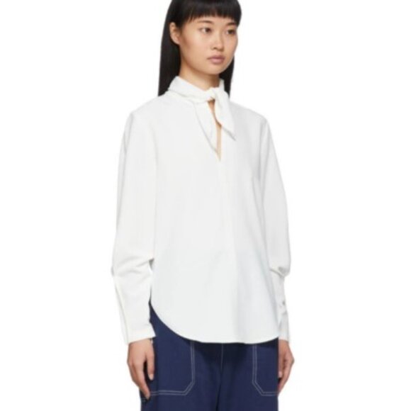 Like new See by Chloe Pussycat Bow White Crepe Vented Blouse Sz US XS / 0-2 - Picture 3 of 13